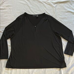 Tahari Long Sleeve Black V-Neck Top with Keyhole Detail